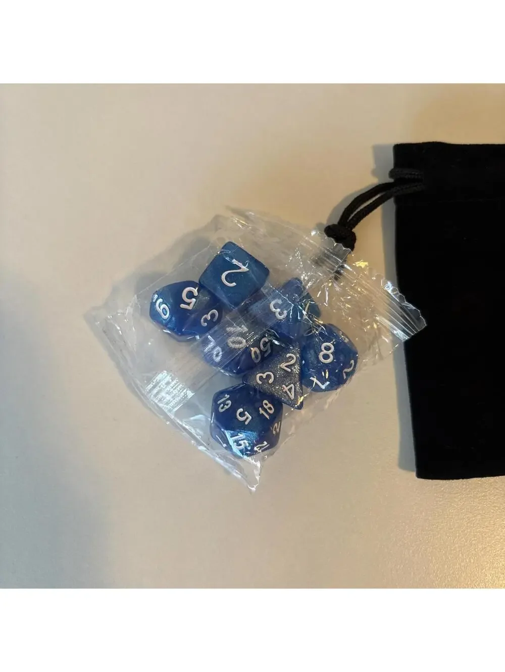 7 Piece Polyhedral Dice Set Blue Marble  With Gold Numbers D&D RPG